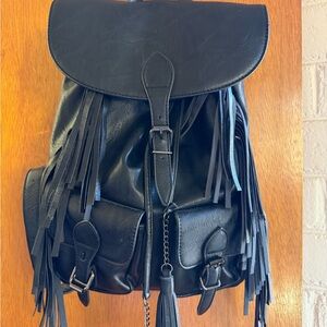 Black Fringe Leather Backpack